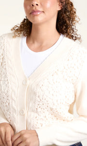 CREAM CROCHET DETAIL KNIT CARDIGAN