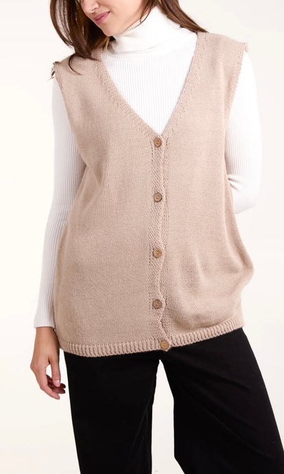 BEIGE COCONUT BUTTON V-NECK KNIT WAISTCOAT