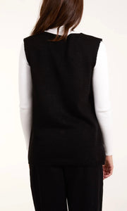 BLACK COCONUT BUTTON V-NECK KNIT WAISTCOAT