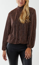 Load image into Gallery viewer, BRONZE PUFFBALL HIGH NECK METALLIC BLOUSE