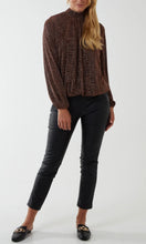 Load image into Gallery viewer, BRONZE PUFFBALL HIGH NECK METALLIC BLOUSE