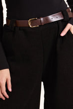 Load image into Gallery viewer, BLACK RIBBED KNIT STRAIGHT LEG BELTED TROUSER