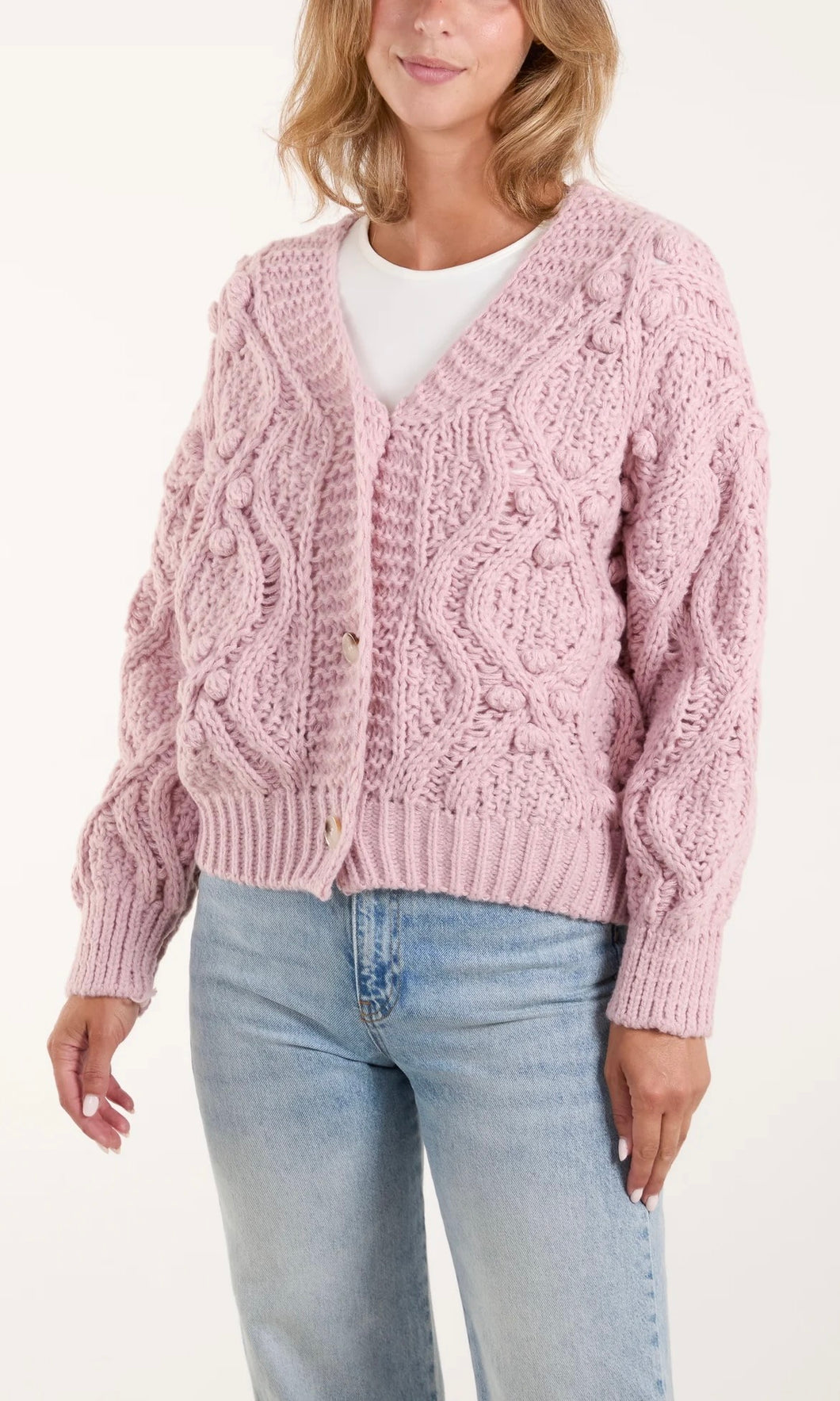 PINK CHUNKY KNIT CARDIGAN