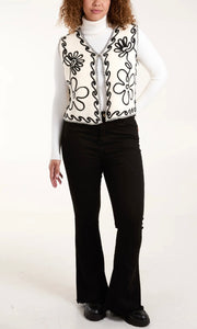 ABSTRACT FLOWER EMBROIDERED CONTRAST STITCH WAISTCOAT