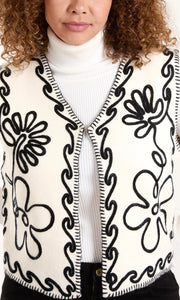 ABSTRACT FLOWER EMBROIDERED CONTRAST STITCH WAISTCOAT