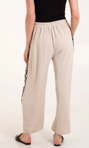 CREAM LEOPARD SIDE STRIPE WIDE LEG TROUSERS