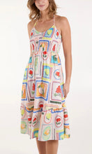 Load image into Gallery viewer, FRUIT PRINT HALTER NECK SHIRRED MIDI DRESS  Sale price