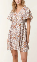 Load image into Gallery viewer, BEIGE ANIMAL PRINT COCONUT BUTTON THROUGH DRESS