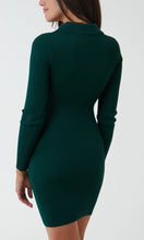 Load image into Gallery viewer, GOLD BUTTON COLLARED RIB GREEN MINI JUMPER DRESS