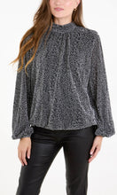 Load image into Gallery viewer, SILVER METALLIC ANIMAL PUFFBALL HEM BLOUSE