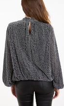 Load image into Gallery viewer, SILVER METALLIC ANIMAL PUFFBALL HEM BLOUSE