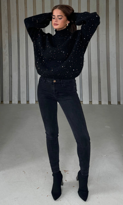 Sonya Black Speckled Sequin Knit Jumper