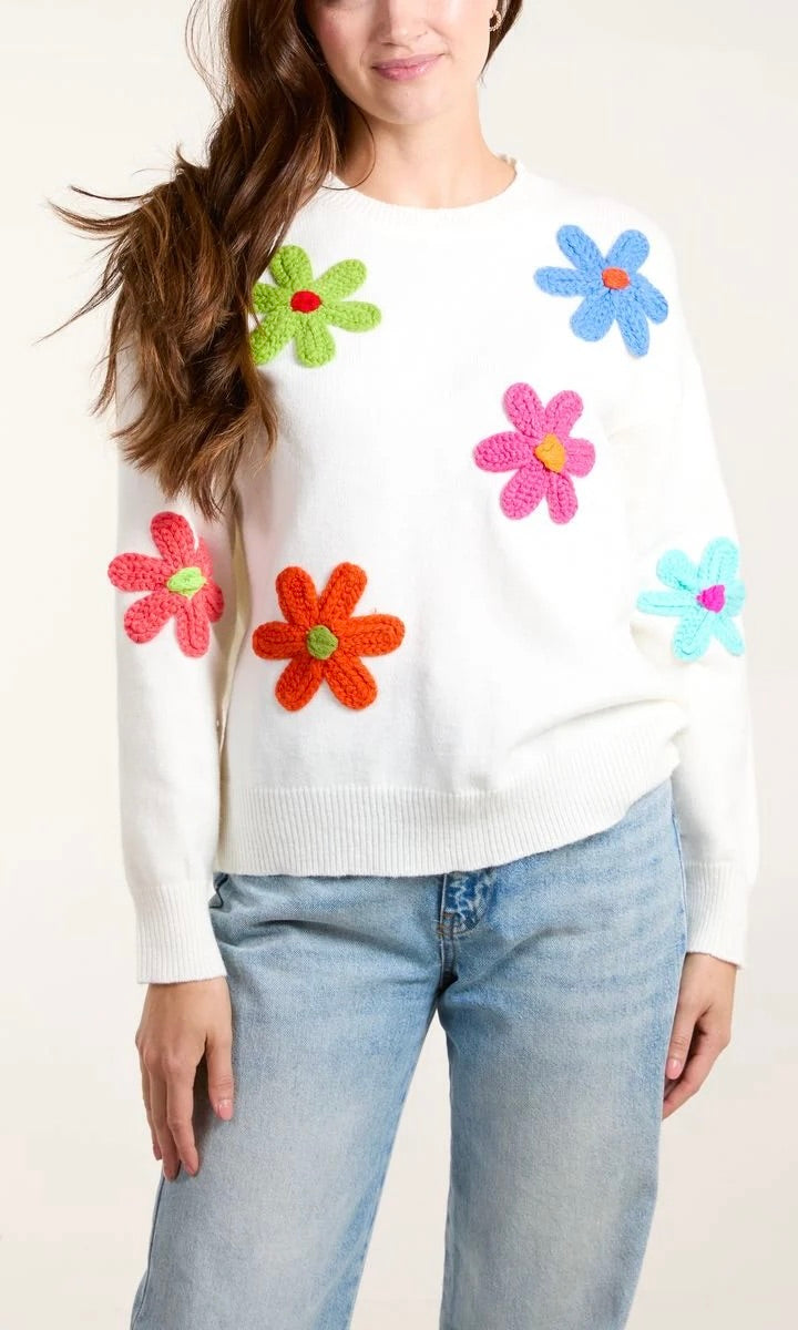 IVORY RAINBOW KNIT FLOWER JUMPER