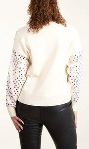 CREAM MULTI SEQUIN V NECK JUMPER