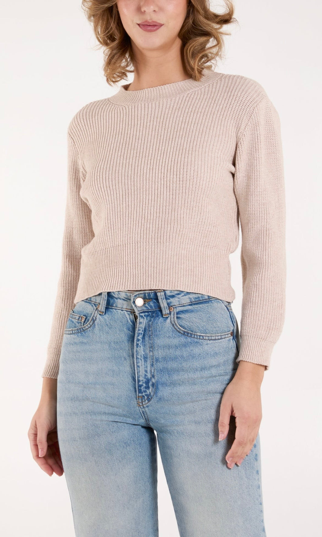 CREAM RIB CHUNKY KNIT CROPPED JUMPER