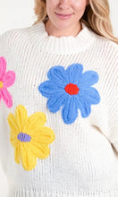 Load image into Gallery viewer, WHITE MULTI COLOUR FLOWERS KNIT JUMPER