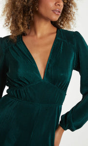 GREEN PLISSE V NECK ELASTICATED JUMPSUIT