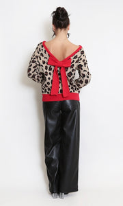 LEOPARD JUMPER WITH RED BOW BACK