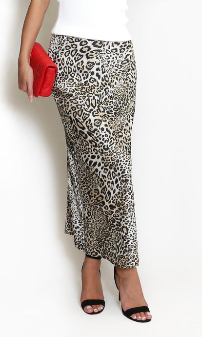 Leopard Print Bias Cut Midi Skirt