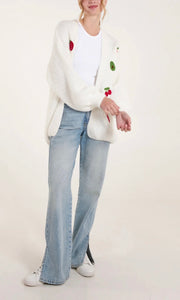 EMBROIDERED FRUIT KNIT CARDIGAN