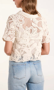 CROCHET FLOWER SHORT SLEEVE SHIRT