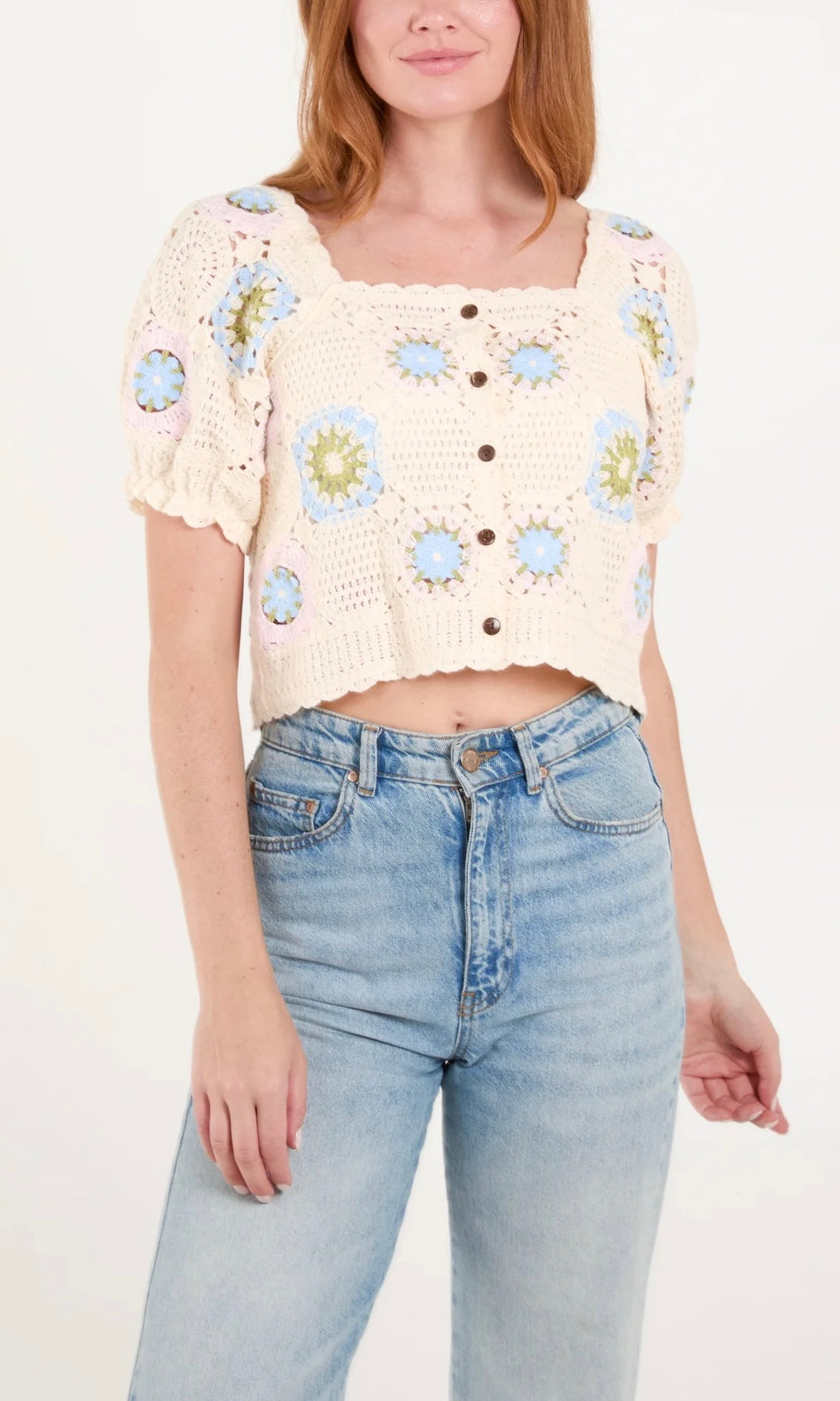 PASTEL FLOWER CROCHET BUTTON TOP