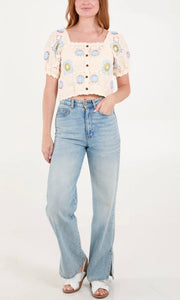 PASTEL FLOWER CROCHET BUTTON TOP