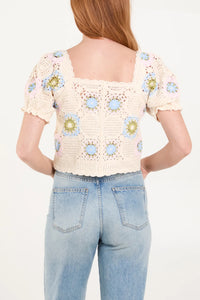 PASTEL FLOWER CROCHET BUTTON TOP