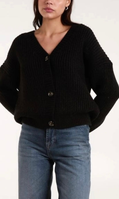 BLACK V-NECK BUTTON UP KNIT CARDIGAN