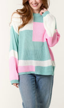 Load image into Gallery viewer, BUBBLEGUM PINK AND SAGE COLOUR BLOCK KNIT JUMPER