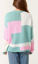 Load image into Gallery viewer, BUBBLEGUM PINK AND SAGE COLOUR BLOCK KNIT JUMPER