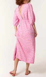 PINK LEOPARD PRINT CHEESECLOTH MIDI DRESS