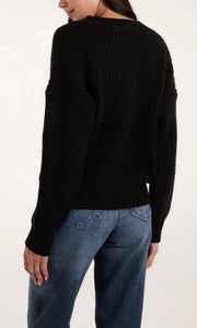 BLACK V-NECK BUTTON UP KNIT CARDIGAN