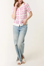 Load image into Gallery viewer, PINK GEOMETRIC SCALLOP EDGE CROCHET TOP