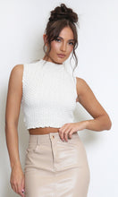 Load image into Gallery viewer, CREAM TEXTURED HIGH NECK CROP TOP