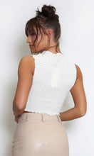 Load image into Gallery viewer, CREAM TEXTURED HIGH NECK CROP TOP