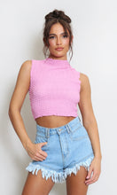 Load image into Gallery viewer, PINK TEXTURED HIGH NECK CROP TOP