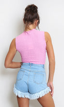 Load image into Gallery viewer, PINK TEXTURED HIGH NECK CROP TOP