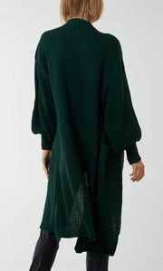 FOREST GREEN CHUNKY KNIT LONGLINE CARDIGAN