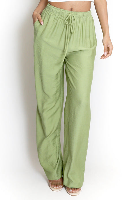 Green Wide Leg Trousers With Elasticated Waist