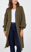 Load image into Gallery viewer, KHAKI CHUNKY KNIT LONGLINE CARDIGAN