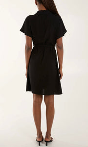 BLACK TIE BELT BUTTON DOWN SHIRT DRESS