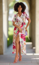 Load image into Gallery viewer, PINK RUFFLE HEM WRAP MIDI DRESS