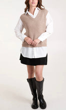 Load image into Gallery viewer, TAUPE  V-NECK KNIT VEST WITH SHIRT