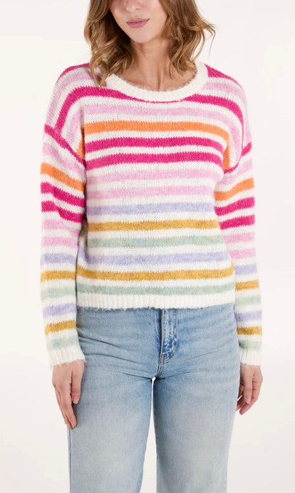 RAINBOW STRIPED KNIT CREW JUMPER