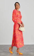 Load image into Gallery viewer, RITA TWIST MIDI DRESS IN ORANGE LEOPARD PRINT