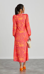 RITA TWIST MIDI DRESS IN ORANGE LEOPARD PRINT