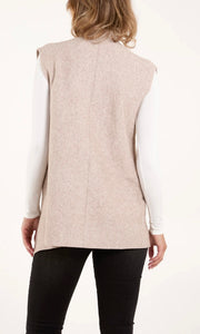 BEIGE LONGLINE POCKET KNITTED WAISTCOAT