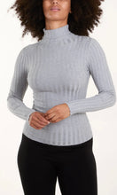 Load image into Gallery viewer, GREY RIBBED ROLL NECK JUMPER