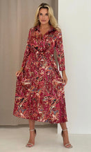 Load image into Gallery viewer, Isabella Foiled Print Tie Front Midi Dress Pink